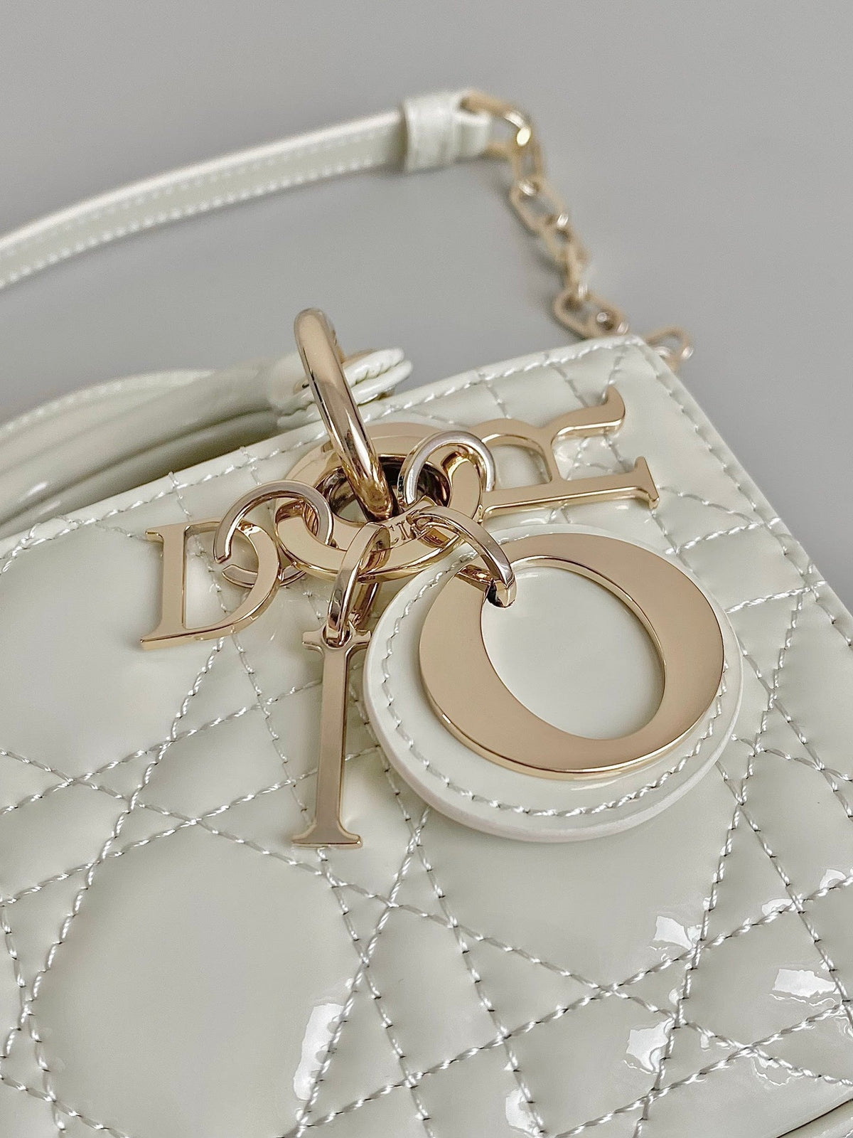 DIOR MINI D-JOY BAG 17 IN WHITE LAMBSKIN