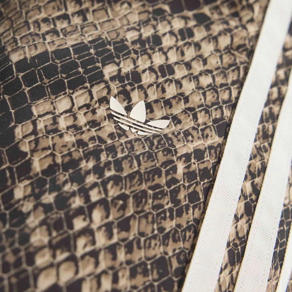Satin Snake Print Wide Leg Track Womens Pants (Linen/Magic Beige)