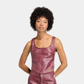 Pleather Corset Womens Short Sleeve Shirt (Maroon)