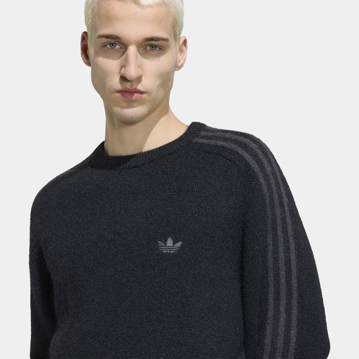 3 Stripes Fluffy Knit Mens Crewneck (Black)