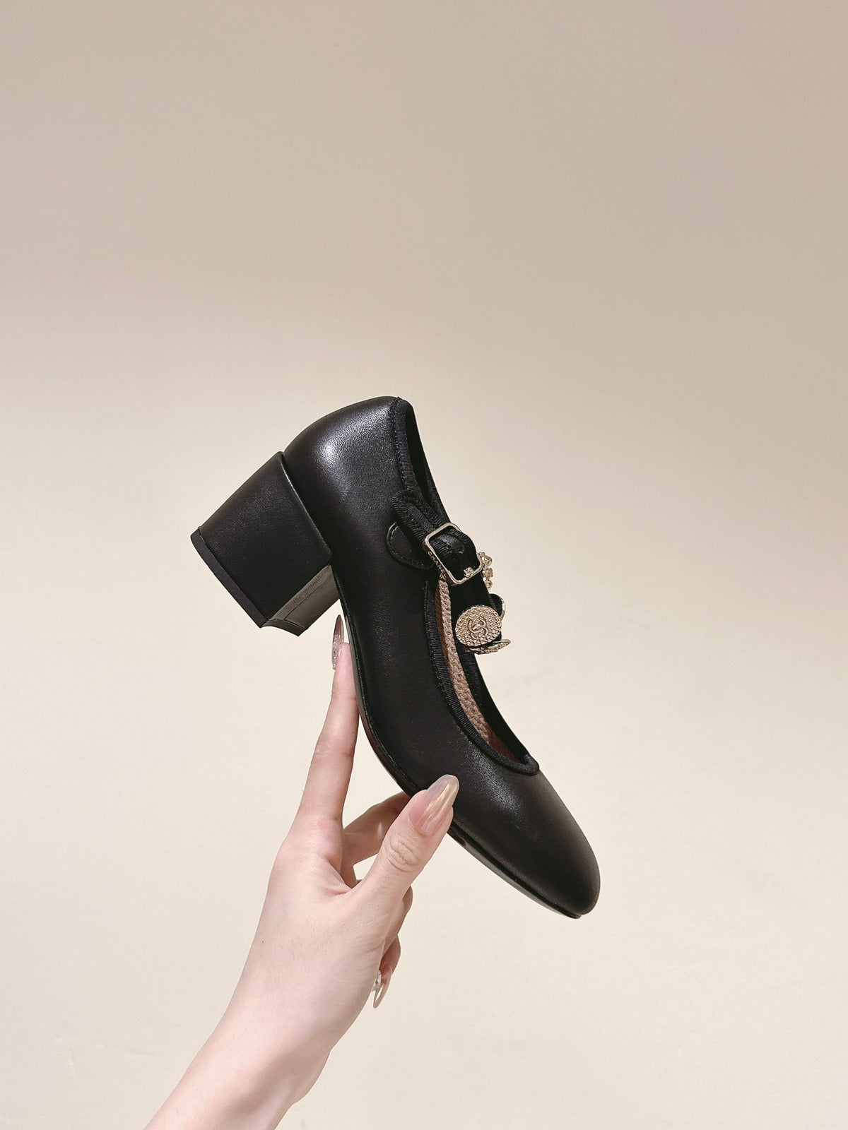 CHANEL HIGH MARY JANE BLACK LAMBSKIN