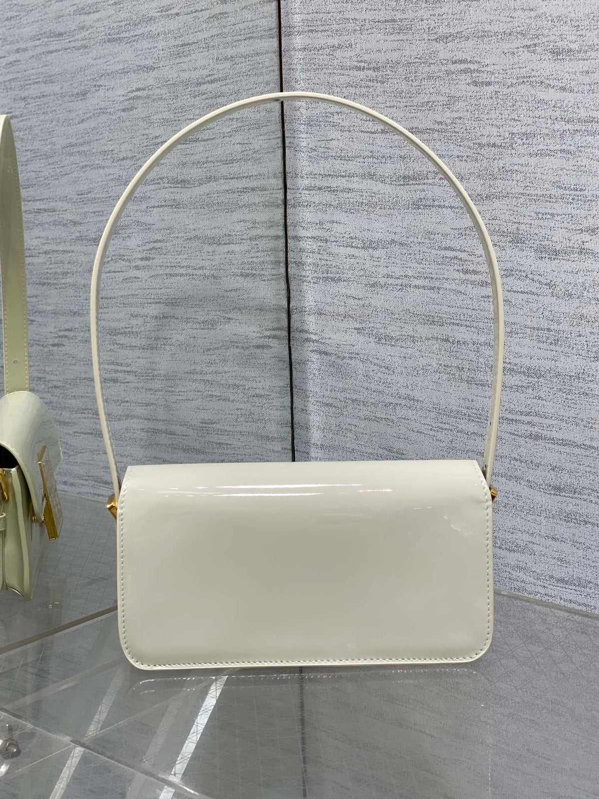 DIOR FLAP BAG 18 IN WHITE PATENT CALFSKIN