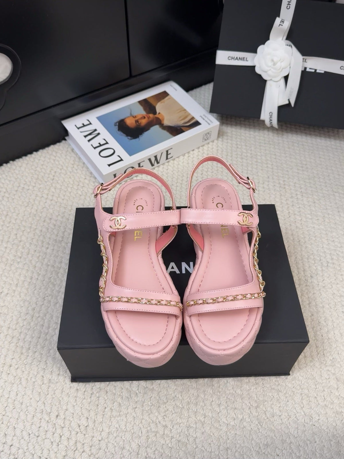 CHANEL THICK-SOLED SANDALS 55 MM IN LIGHT PINK CALFSKIN